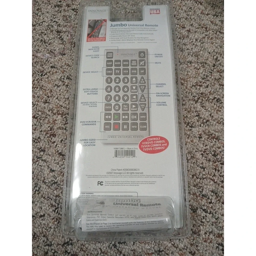 Jumbo Big Button Universal IR Remote Control TV VCR DVD Cable Satellite New